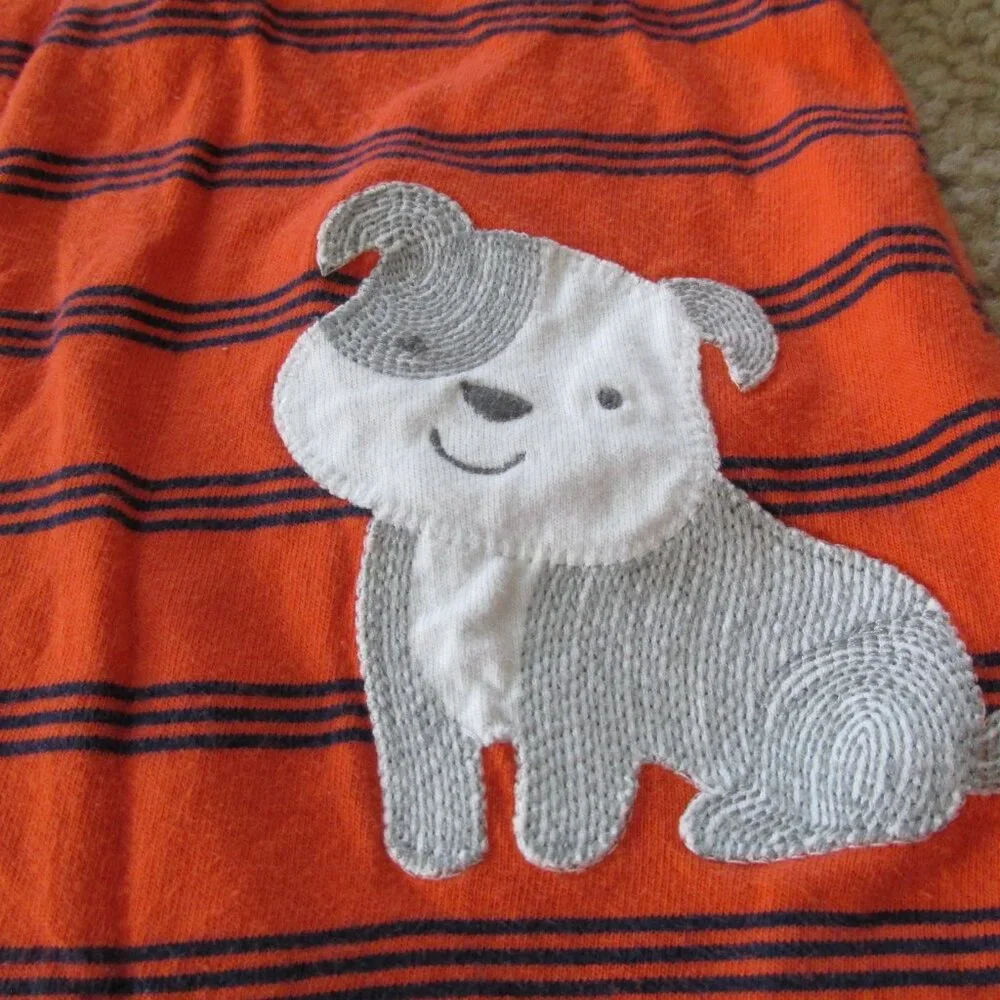 Carters Child of Mine Polo Romper Boys 3-6M Orange Stripe Short Sleeve Puppy Dog